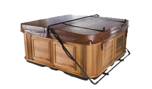 Covered hot tub with a cover lifter