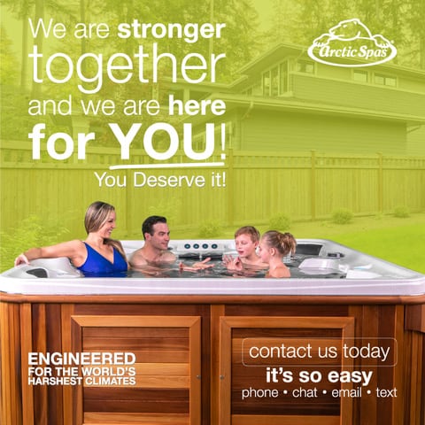 arcticspas poster with the image of a family in the hot tub